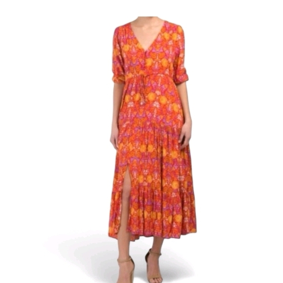 Vibrant Floral Maxi Dress in Orange and Purple - Picture 7 of 13